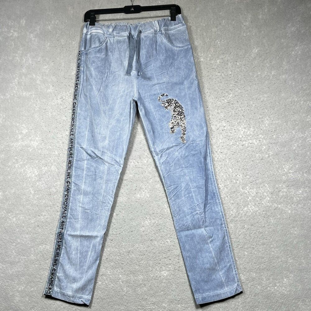 For Her Paris Pants Womens Size Small Blue Tapered Made in Italy Cotton Blend